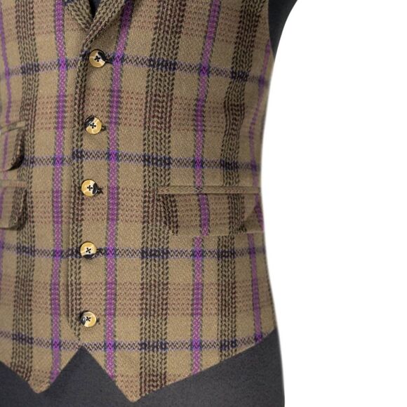 Mens 42R Wool Vest Brown Purple Plaid Waistcoat Formal Wedding Preppy Casual - Picture 6 of 10
